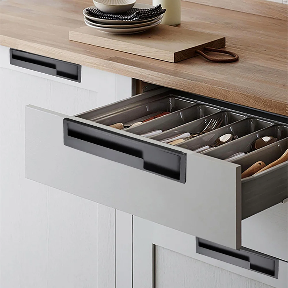 Black Large Sliding Barn Door Handle Lock Set Easy Installation No Scratching Metal Surface Modern Simple Luxury Style