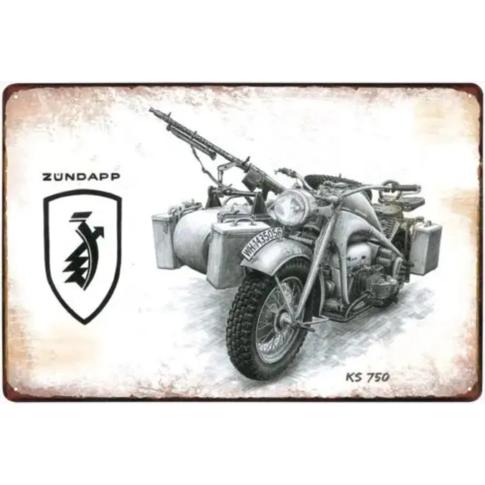 Vintage Style Wehrmacht Motorcycle Zündapp KS 750 Aluminum Metal Sign - Durable Rust - Resistant Wall Decor for Garage Man Cave