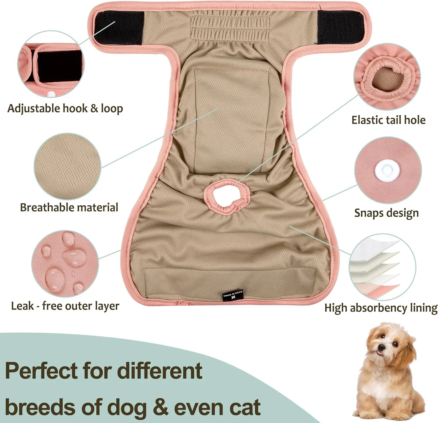 Washable Female Dog Diapers Premium Reusable Diapers for Doggie in Heat Highly Absorbent Dog Diapers Female for Pet Incontinence