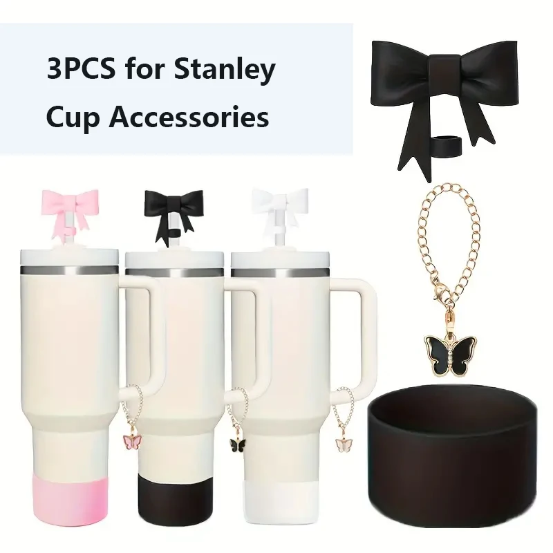 

3PCS For Stanley Cup Accessories 1PCS Bow Straw Cover Cap 1PCS Water Bottle Protective Bottom Cover 1PCS Stanley Cup Charm Chain