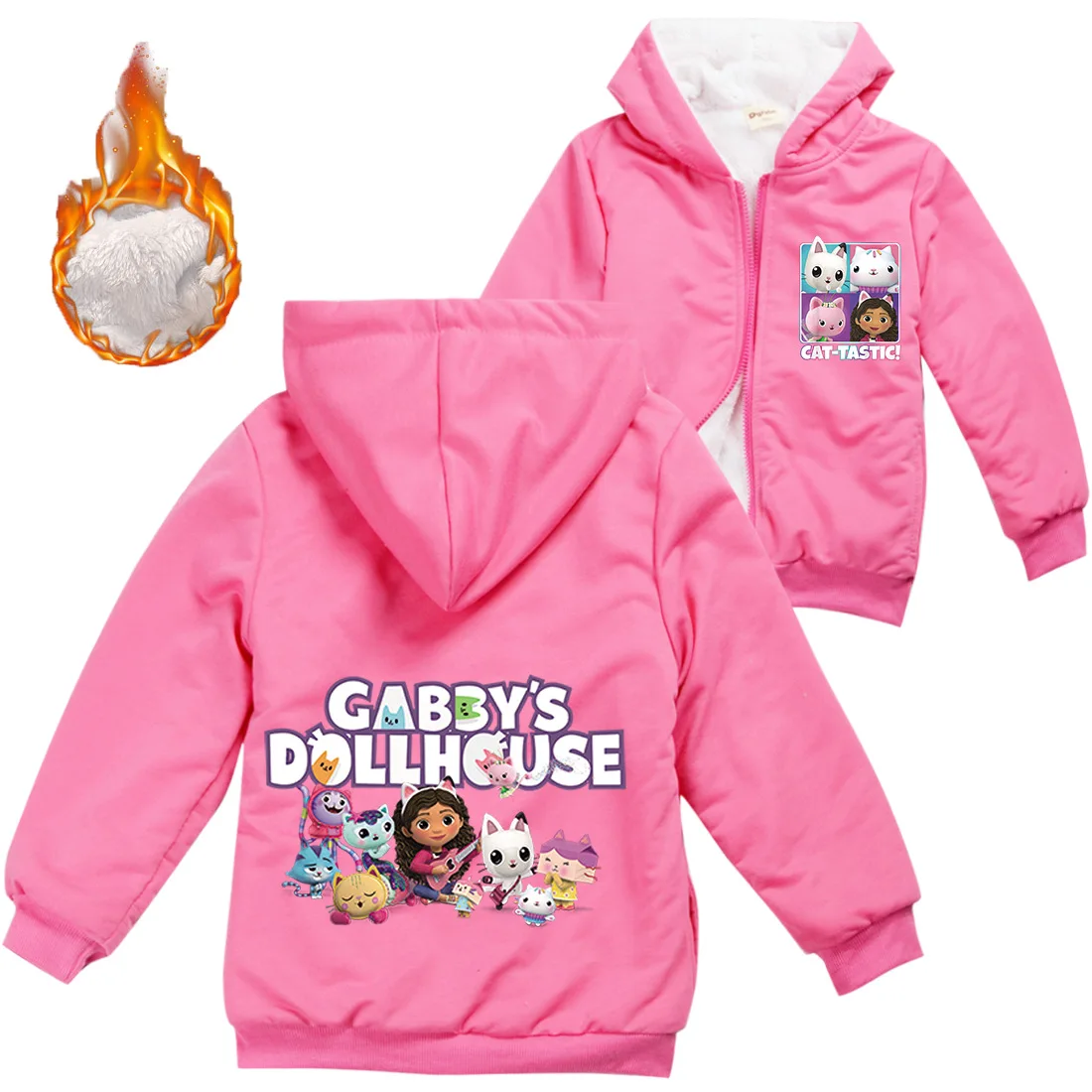 Gabbys Dollhouse Children Winter Jackets Girls Cotton Padded Kids Boy Jacket Warm Outerwear Autumn Casual Kids Coats Winter