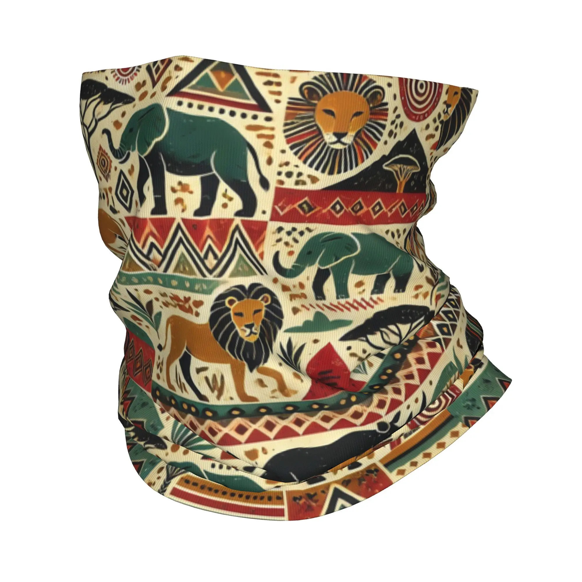 

African Tribal Wildlife Ethnic Flow Bandana Neck Cover Printed Face Scarf Warm Cycling Scarf Running Unisex Adult
