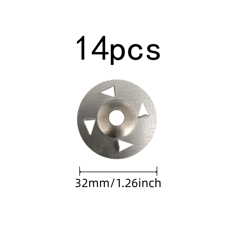 14 pcs 32mm Claw-Type Washers for Gypsum Board Fixing, Pre-Drilled Center Hole, Flat Stable Base, Multipurpose