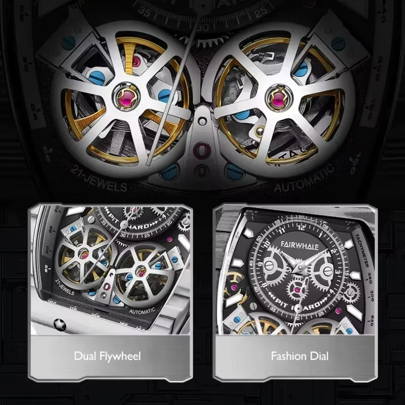 Mark Fairwhale 6440 Men's Double Tourbillon Automatic Watches Silicone Strap Carbon Fiber Case Design Luxury Mechanical Watch
