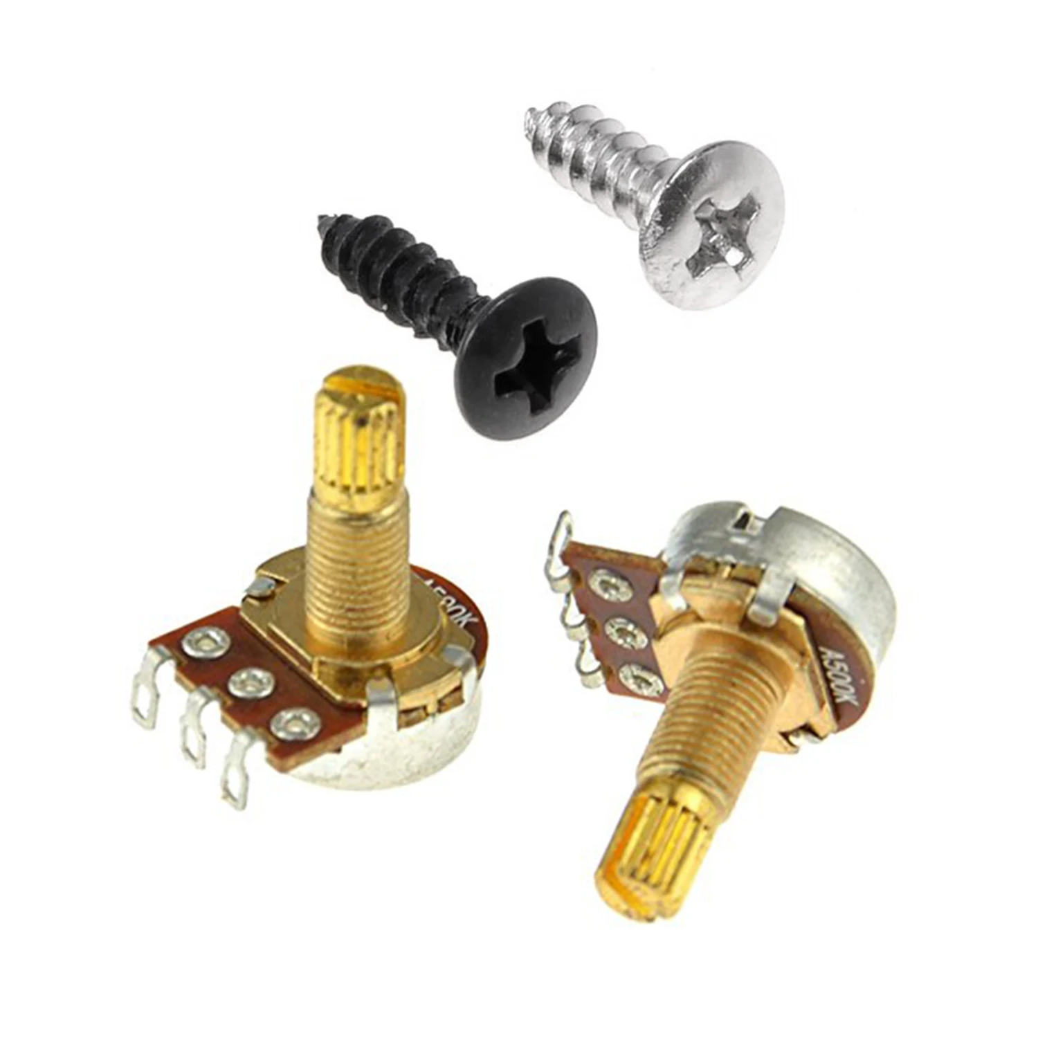 New Arrival 200 Pcs Bass And Guitar Pickguard Mounting Screws Scratch Plate, Silver And Black & 5 Pcs Guitar Potentiometer Audio