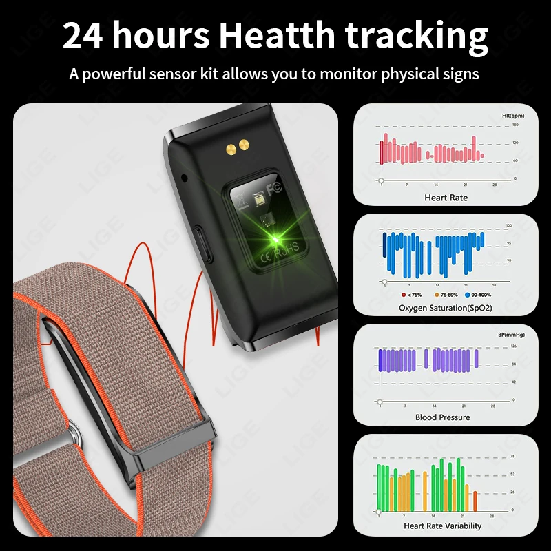 LIGE Smartwatch Heart Rate Blood Pressure Monitoring Watch Men Women Fitness Tracker Watch Waterproof Sports Smart Watches Band
