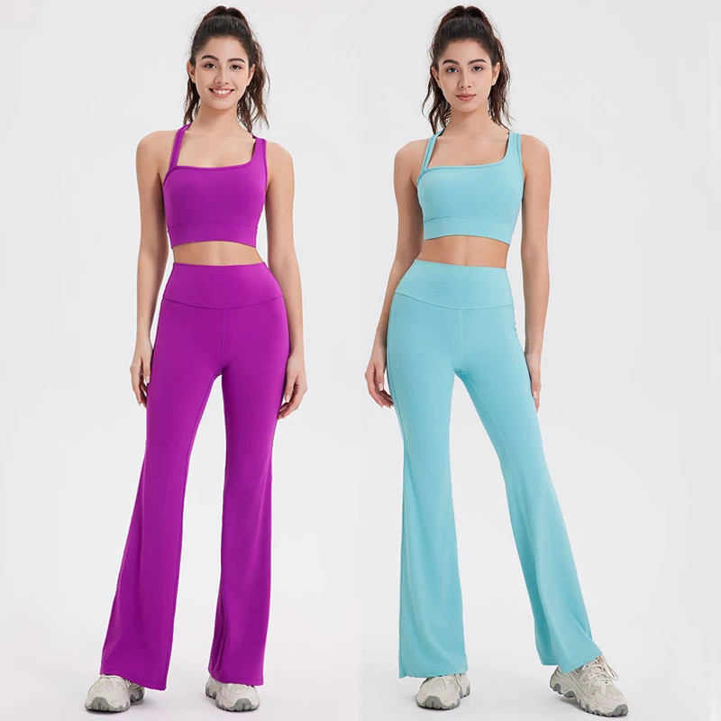 Two Pieces Fitness Yoga Set Solid Color Stretchy Gym Suit Buttery Soft Running Sportswear Breathable Quick Dry Workout Clothes