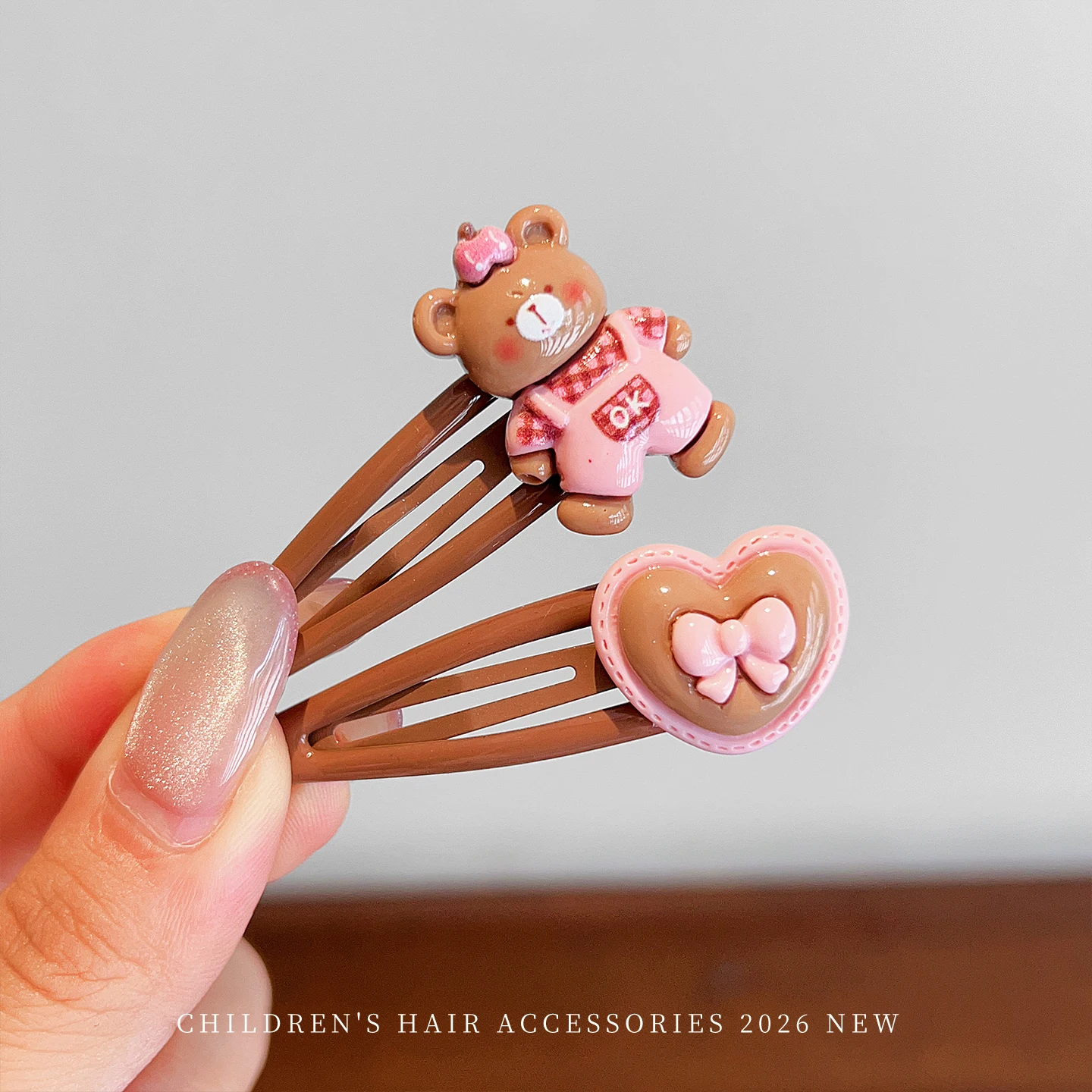 5 Stück Harz-Haarspangen mit Cartoon-Bären- und Hasenmotiven, Braun Bemalte Blumen-Haarklammern für Babys, Mädchen, Kinder und Frauen, Haaraccessoires – Detail 9