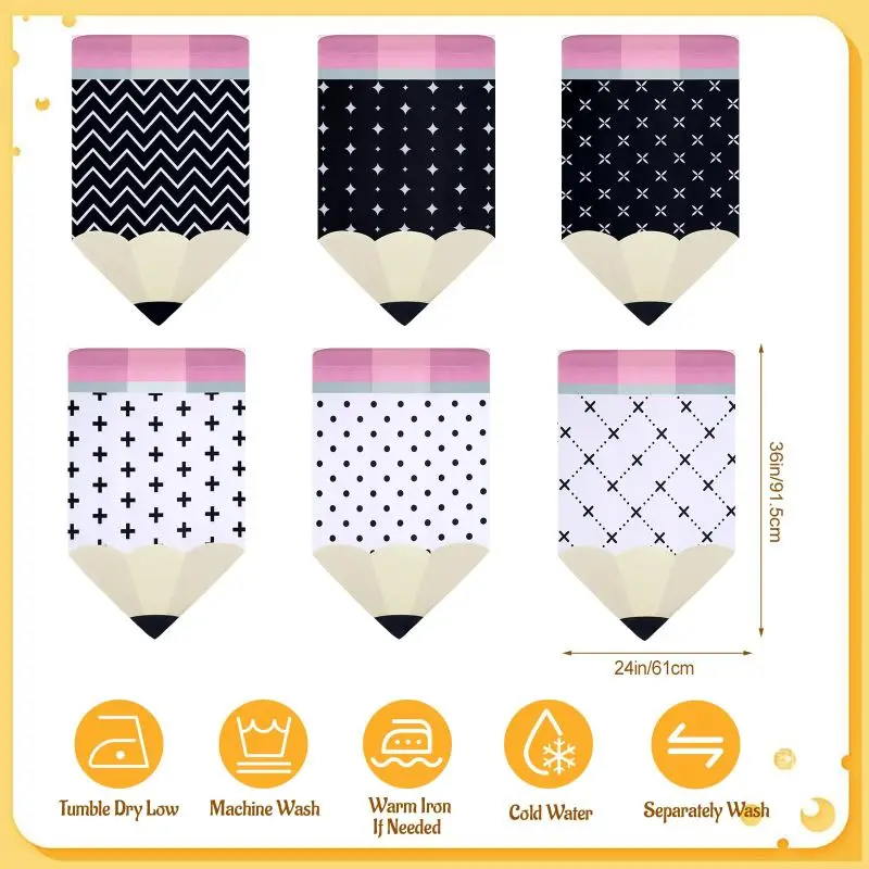 VIKAMA 6pcs Pencil Shape Geometric Window Valance Back To School Preschool Classroom Window Hanging Wall Decor
