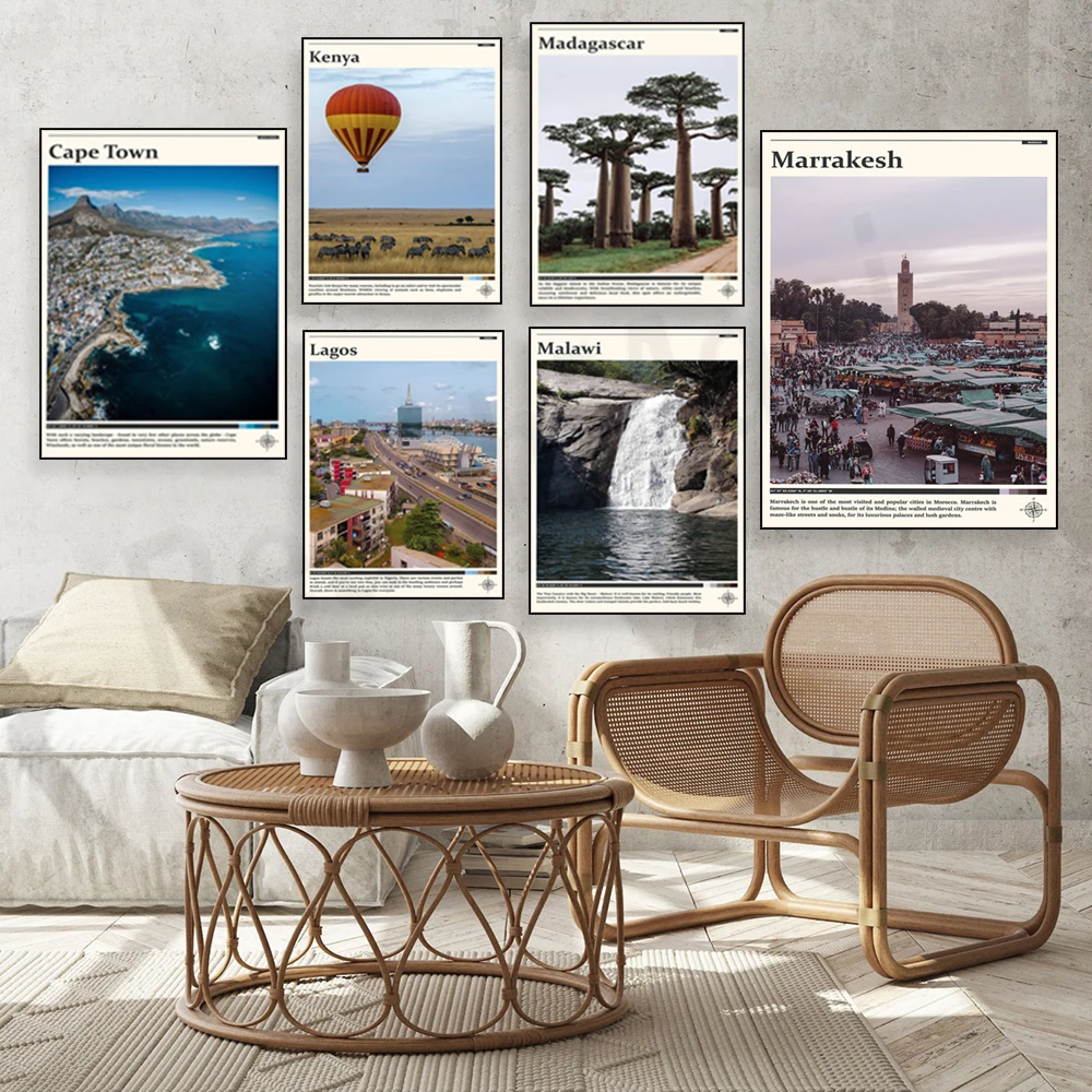 Mozambique, Mauritius, Marrakech, Lagos, Kenya, Malawi, Ghana, Ethiopia, Swaziland, Addis Ababa, Eritrea Africa travel poster