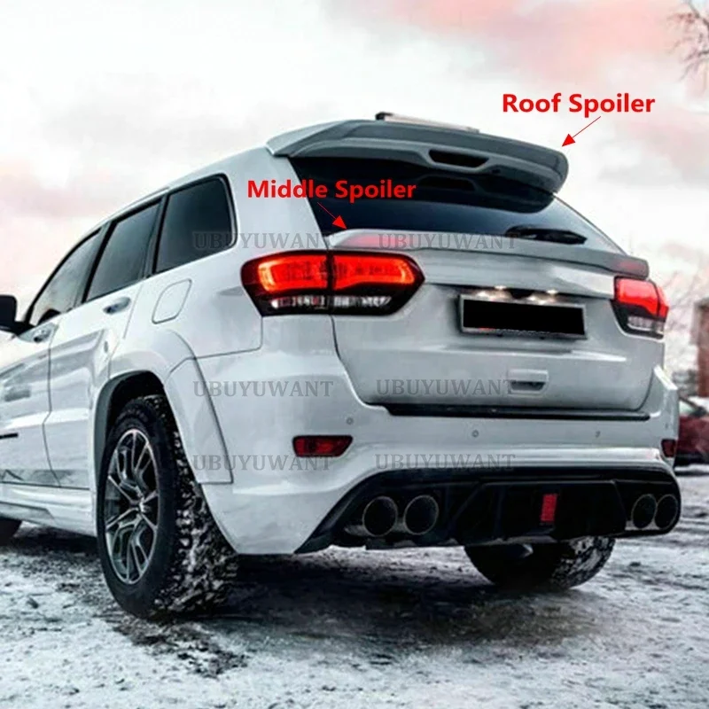 

Для Grand Cherokee 2013-2020 спойлер из АБС-пластика в стиле R, задний багажник, багажник, крыло, спойлер + задний спойлер на крышу, Стайлинг автомобиля (2 шт.)