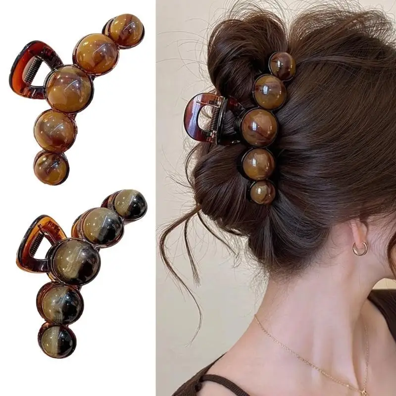 39BC Popular Beaded Hair Claw Strong Secure Hair Clamp Fashionable Geometric Ponytail Holder for Various Occasion