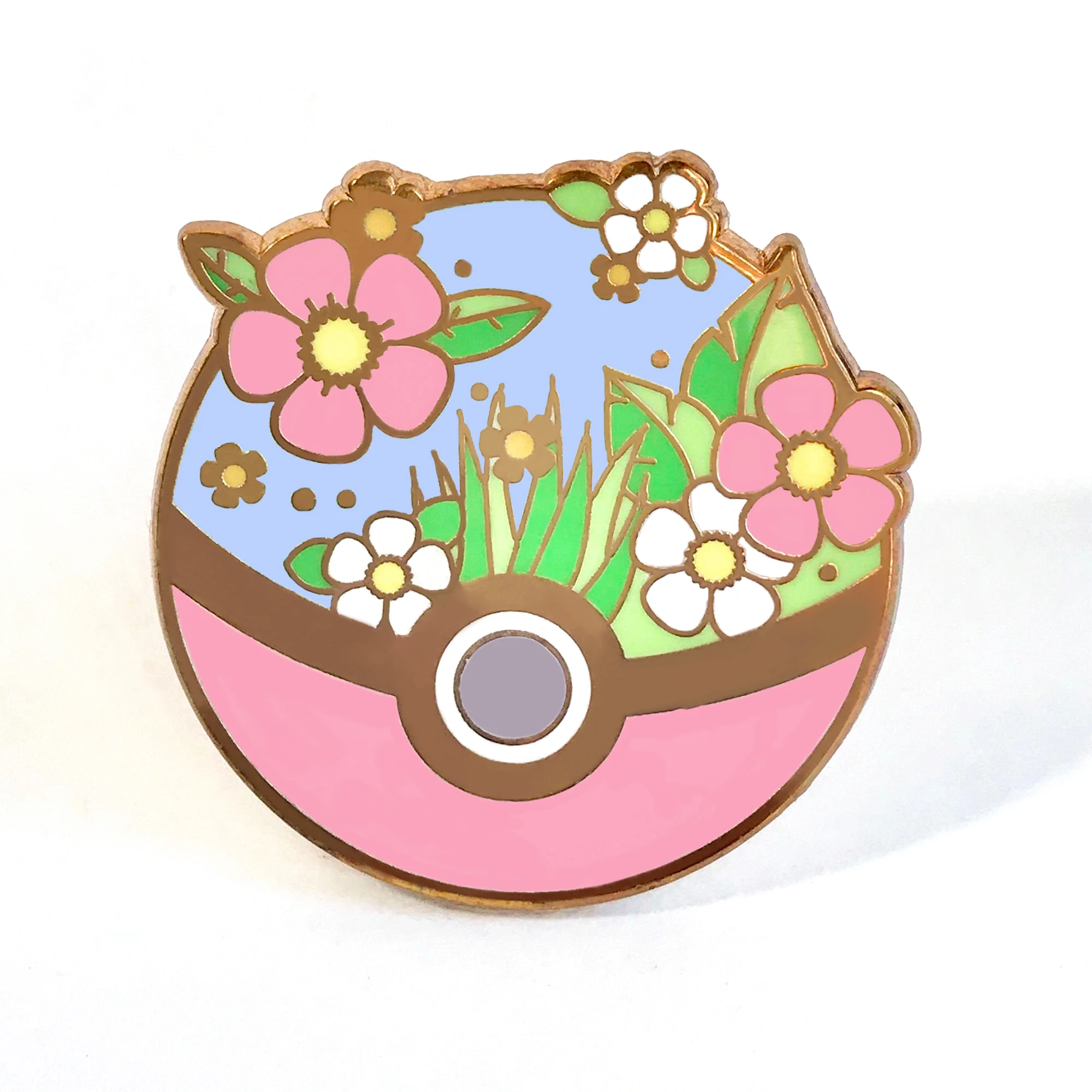 Kawaii Blumen Gras Elfs Bälle Harte Emaille Pin Cute Cartoon Rosa und Weiß Flowerss Pflanzen Brosche Mode Schmuck Decor Geschenk