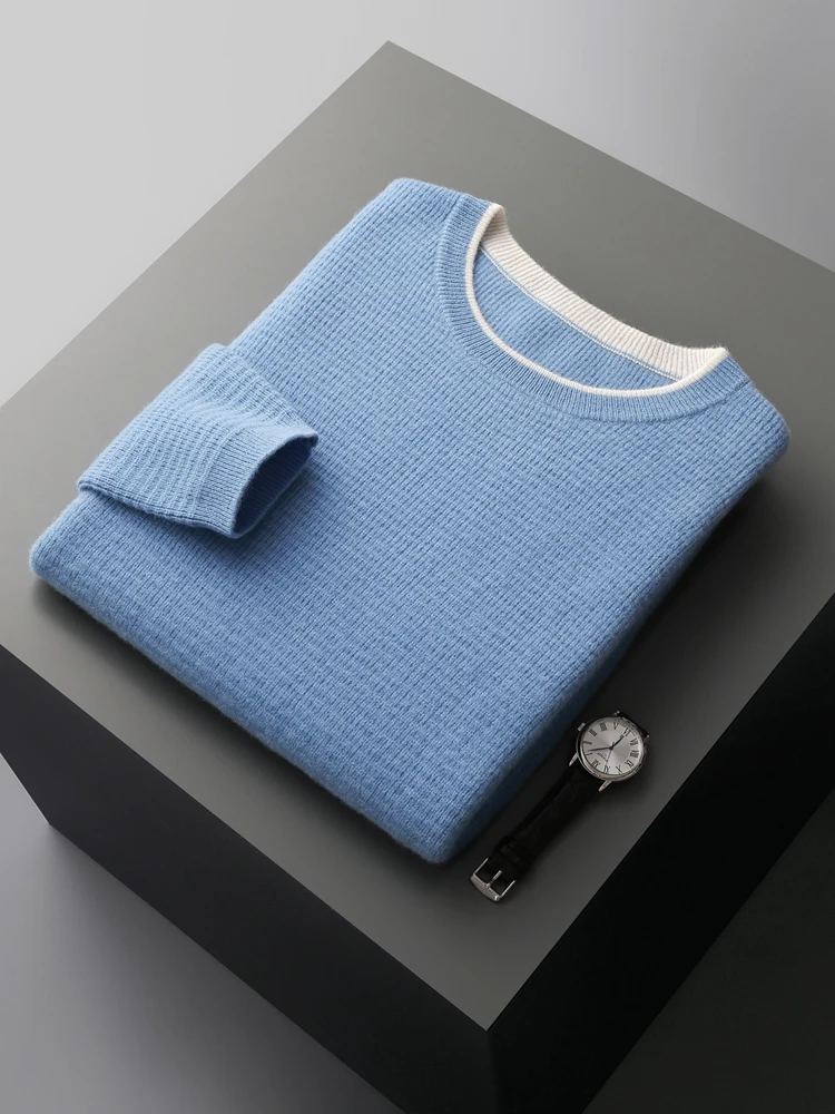 Fimora High Quality Men O-neck Wool Pullover 100% Merino Wool Knitwear Basic Casual Style Cashmere Sweater Autumn Winter Tops