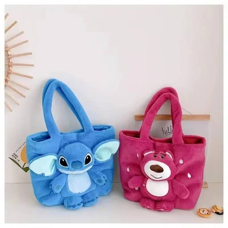 ··Disney Stitch Strawberry Bear Handbag  Moderate Cute Cartoon Plush Shoulder Bag Sweet and Stylish Girl Backpack Festival Gift