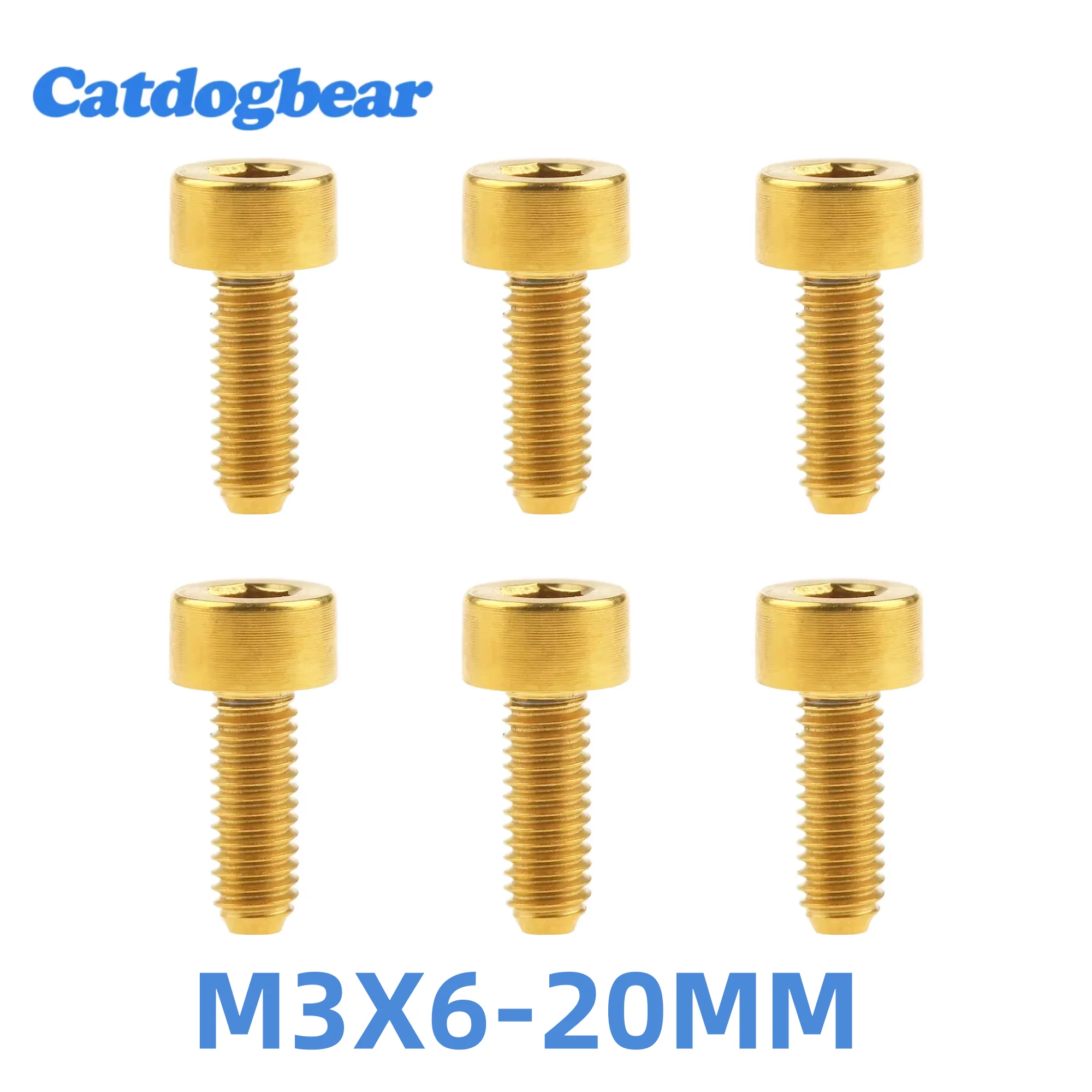 Catdogbear 6PCS Titanium Ti Bolts  M3 X 6 8 10 12 15 18mm  Inner Hexagon Screws DIN912 for Bike Ti Fastener