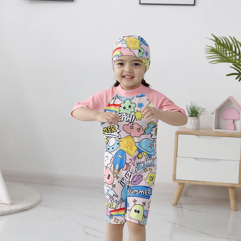 Children's Animal Ventilated Quick Drying Short Sleeved One Piece Swimsuit Comfort 2-piece Set For Girls Bathing Suit