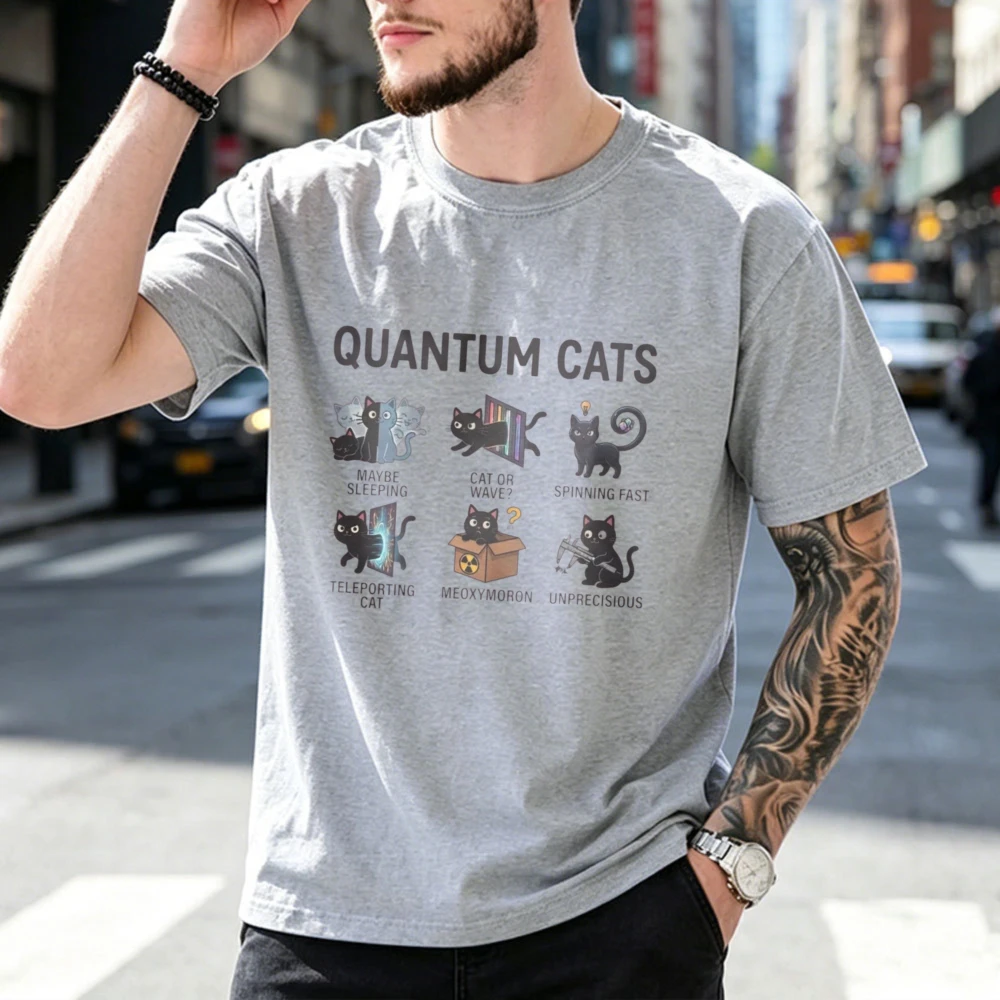 Trendy Quantum Cats Physics Graphic Tee Unisex Fashion Geek Science Streetwear Casual Cute Aesthetic Animal T-Shirt Cotton Tops