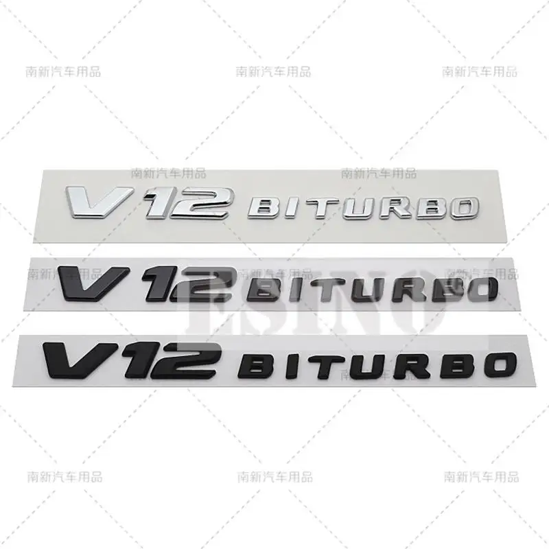 

3D V12 Biturbo Car Trunk ABS Badge Emblem For Car Rear Body Tailgate Fender Door Adhesive Badge for Mercedes Benz 2017 - 2022