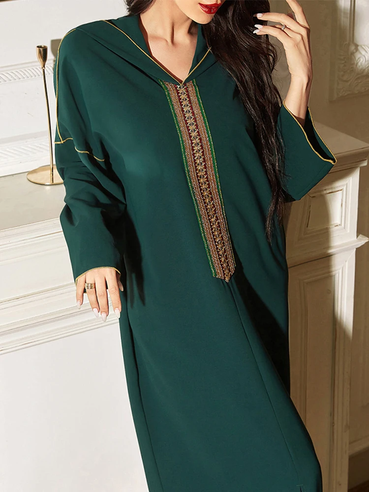 

Spring Embroidery Muslim Dress Hooded abaay Women Ramadan Eid Kaftan Saudi Arabic Islam Muslim Long Dress Robe Caftan Vestidos