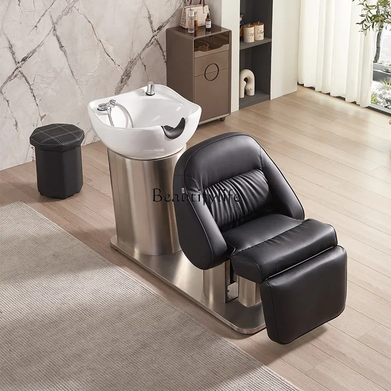 02Barber shop shampoo bed ceramic deep basin semi-lying flush bed