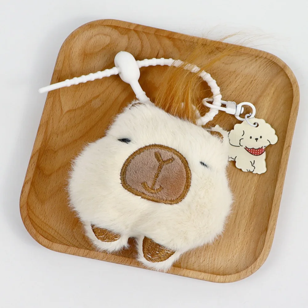 Porte-clés en peluche Squeeze Capybara avec chien, pendentif cheveux longs, jouet en peluche Squeak Capyara Butter