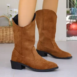 2023 nowe modne i eleganckie buty damskie jesienne Retro wąskie buty do kolan plisowane buty na grubym obcasie buty Western Knight