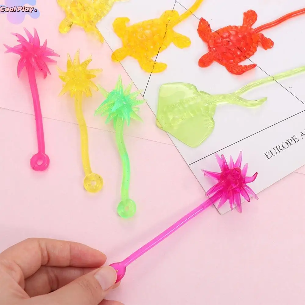 5 pezzi di animali dell'oceano giocattoli appiccicosi estensibili gadget giocattoli artiglio colorato giocattoli bavaglio complicati mini elastico