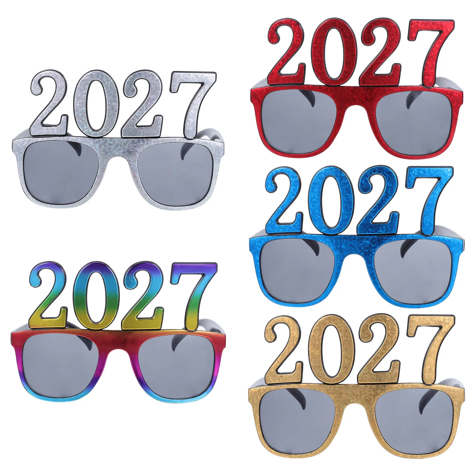5 Pcs/6 Pcs  2027 Number Eyeglasses Pc Plastic Colorful 2027 Number Glasses Frames New Years Eve Party Glasses Photobooth Props