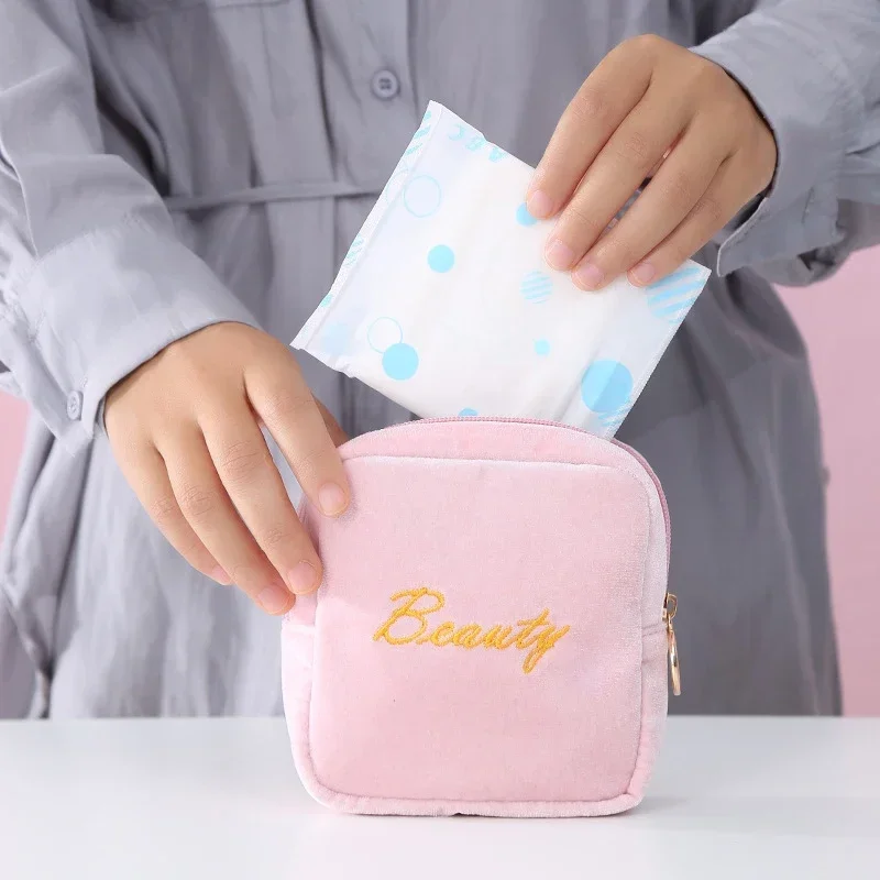 Women Girl Sanitary Napkin Storage Bag Lipstick Bag Zipper Makeup Pouch Travel Organizer Storage Case Small Coin Card Wallet Bag