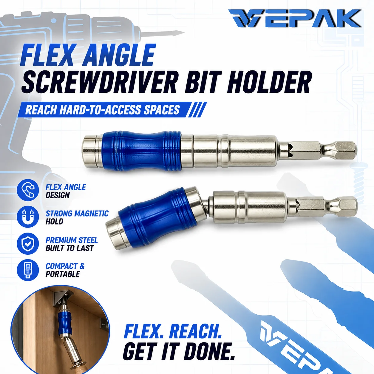 VEPAK ADTUN-BL 360° Rotatable Magnetic Bit Holder 1/4