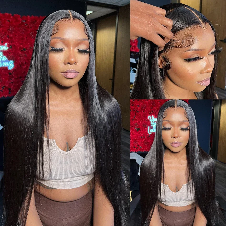 

Peruvian Hair 8-30 inch 4x4 Transparent Lace Closure Wig Straight 13x4 Lace Front Wigs Human Hair 180% Density Virgin Hair Wig