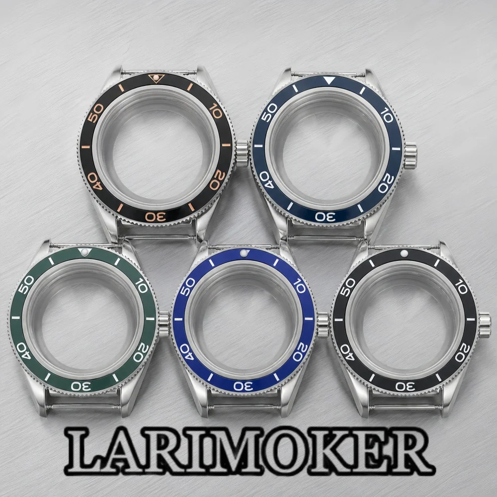 

LARIMOKER 41.5mm Silver Diver Watch Case Rotating Ceramic Bezel Flat Sapphire Glass Stainless Steel Fit NH35 NH36 Movement Parts