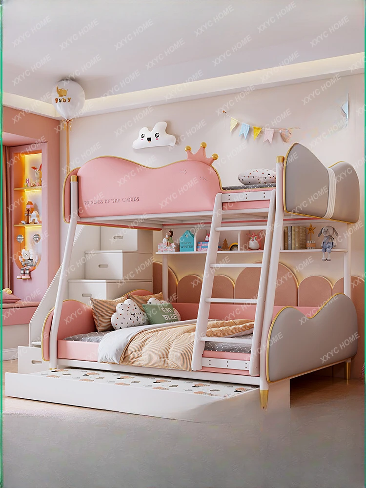 Solid Wood Children's Height-Adjustable Bed Bunk Bed Bedroom Multi-Functional Bunk Bed Upper and Lower Bunk