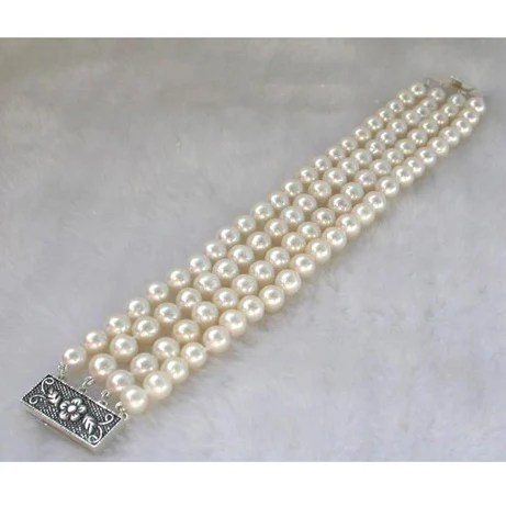 Favorite Pearl Jewelry,Stunning 4Rows 8mm White Color Freshwater Pearl Bracelet,Birthday Party Wedding Charming Women Gift