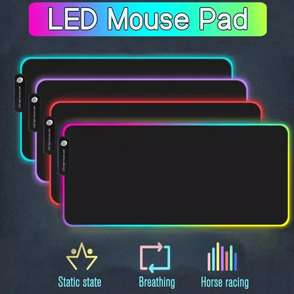 Imagem -06 - Grande Mouse Pad Kawaii com Retroiluminação Rgb para Mulheres Almofadas de Mesa Gato Preto Tapete do Computador de Escritório pc Gamer Nuvem Rosa Estética Menina