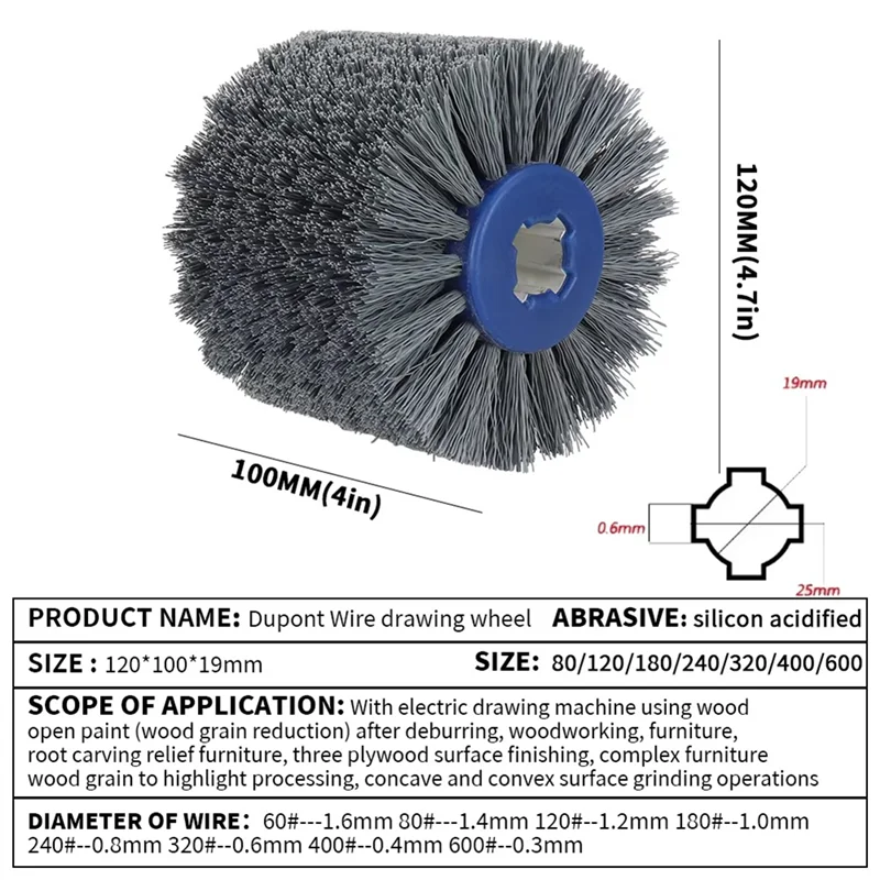 ABAE-120X100x19mm النايلون سلك كاشط طبل إطارات لامعة فرشاة كهربائية لأعمال النجارة أداة فرشاة تشغيل المعادن