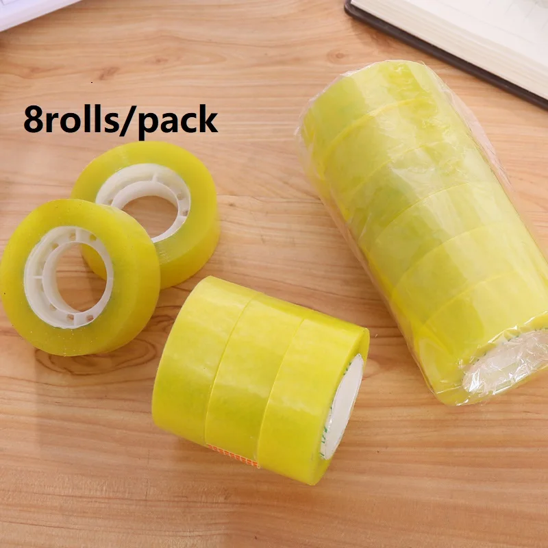 8 Rolls/pack 1.2cmx30meters Transparent Yellow White Color Adhesive Tape for School Office Supplies Stationery Small Clear Tape