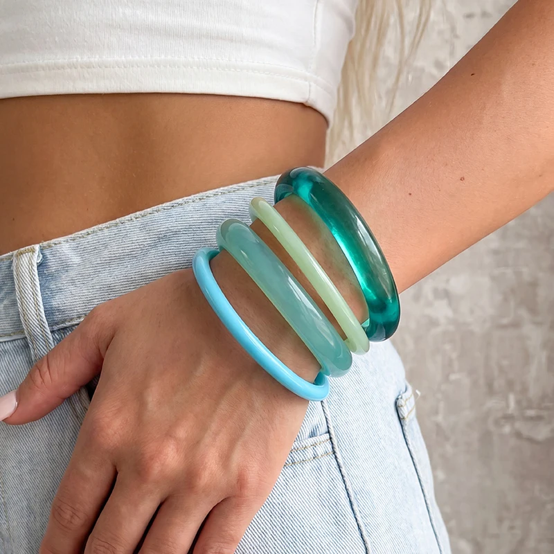 4pcs/set Versatile Resin Geometric Bangle – Modern Minimalist for Daily, Dates, Parties & Vacations.