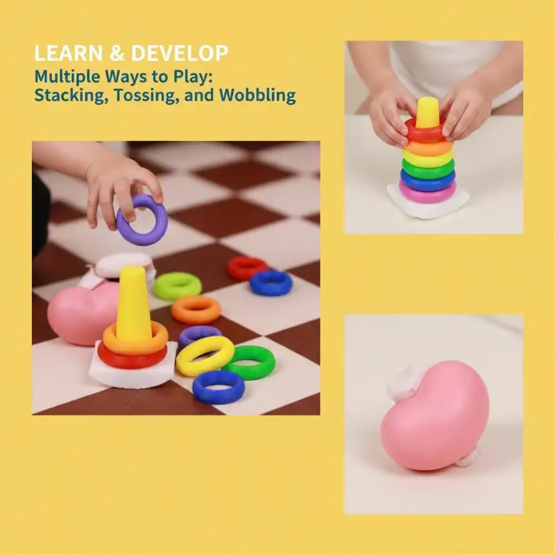 Montessori Rainbow Stack Ring Toy Wooden Puzzle Stacking Set for Babies Color Learning Early Education Birthday Present