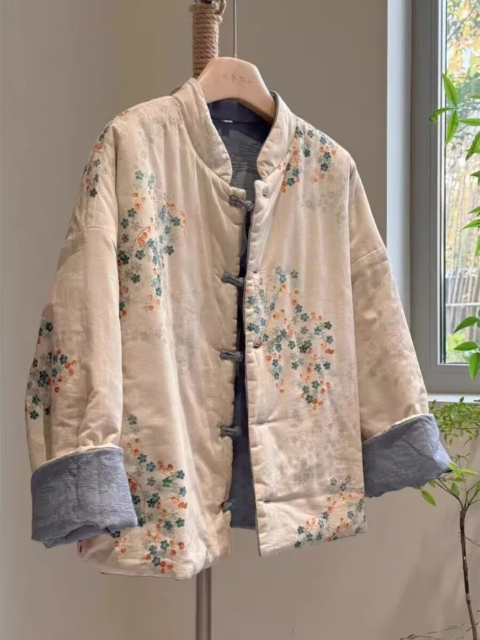 جديد الصينية Sle القطن Jaet الملابس النسائية الوقوف طوق تحسين تانغ زي القطن معطف مزدوج القطن الكتان #2