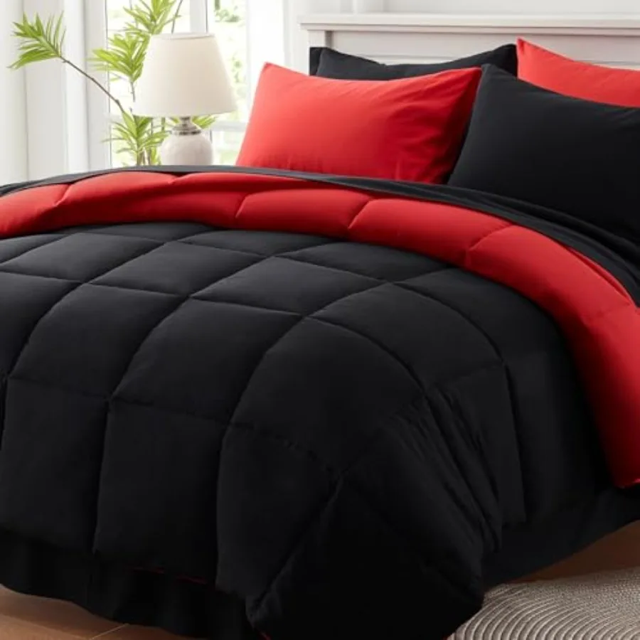 

Queen Comforter Set 7 Piece Reversible Bed in a Bag Queen Size Lightweight Bedding Set with 1 Comforter 88"*88" 2 Pillow Shams