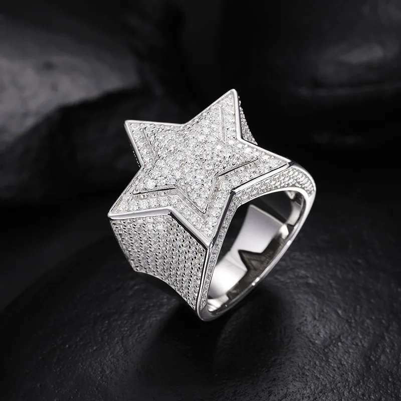 

925 Sterling Silver Moissanite Rings 18k Gold Plated Fine Jewelry Rings For Men Women Accessories Hip Hop Jewelry Rings