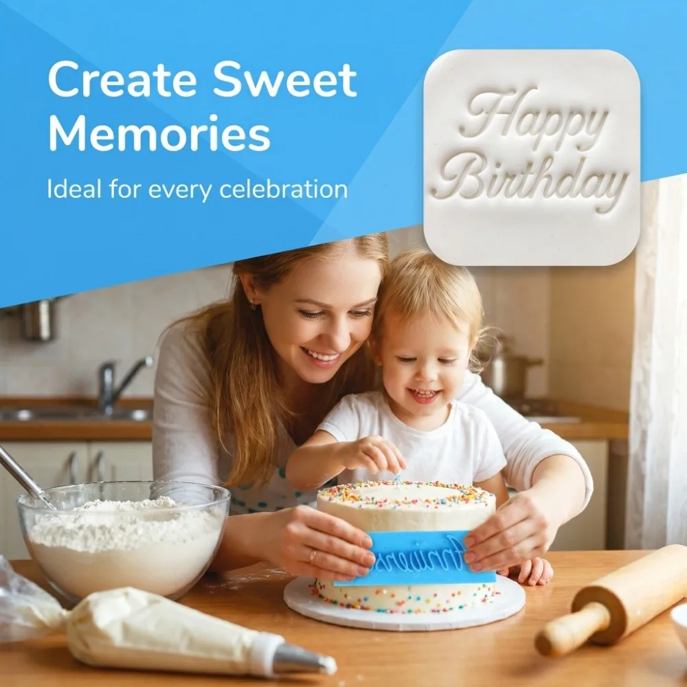 18PCS Script Letters Fondant Stamp Cutter Handle Back Blessing Words Cake Decorating Stamp Smooth Surface Non Stick