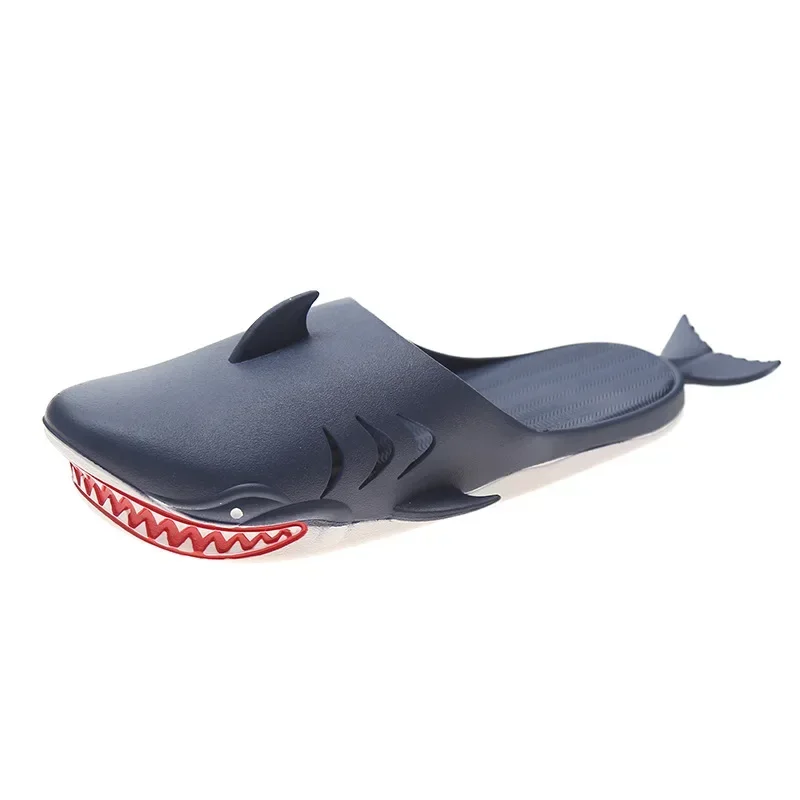 Couple Large Size Slippers Personality Cartoon Shark Beach Slippers Women Men Flat Mules Soft PVC Outdoor Leisure Slides Shoes