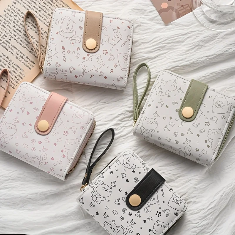 1pc Adorable Cat Mini Wallet, Lightweight Zippered, Multi-Card Slot, ID & Credit Holder for Daily, Trendy, Multi-Color, Compact