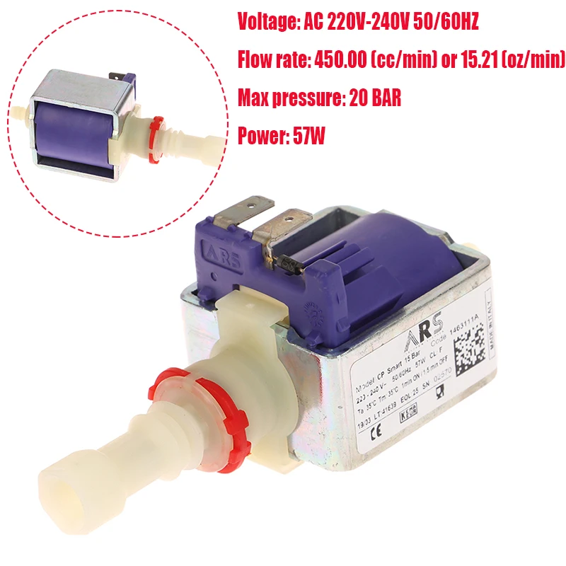 

1 шт. ARS AC 220 В 57 Вт мини-электромагнитный насос кофемашина водяной насос плунжерный насос CP Smart 20 бар расход высокого давления