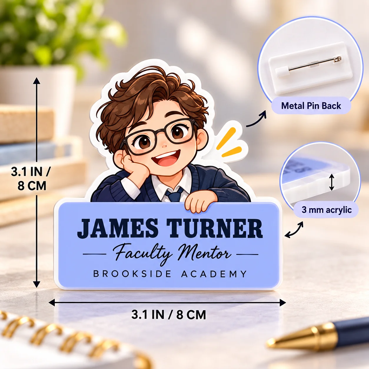 Custom Acrylic Name Badge Personalized Staff Name Tag UV Print Magnetic Pin Back Badge for Office Conference Event Employee Gift