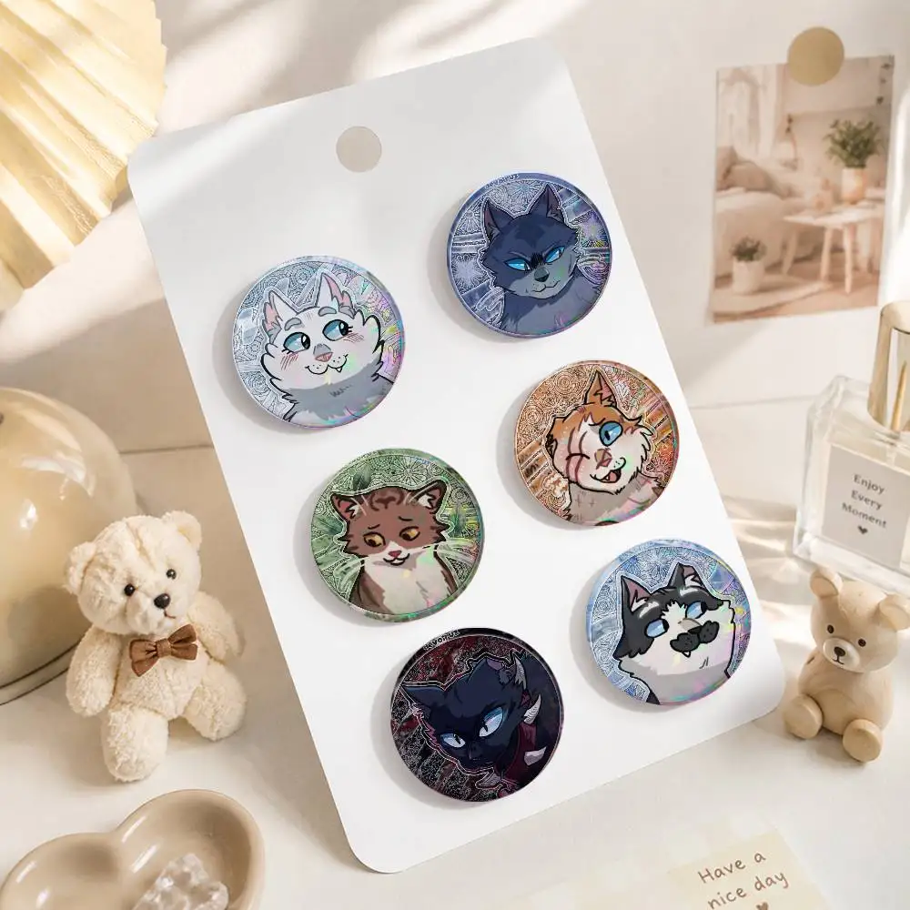 A-Warrior Cats Cartoon Round Brooches On Backpack Jacket Acrylic Button Pins Collection Gifts