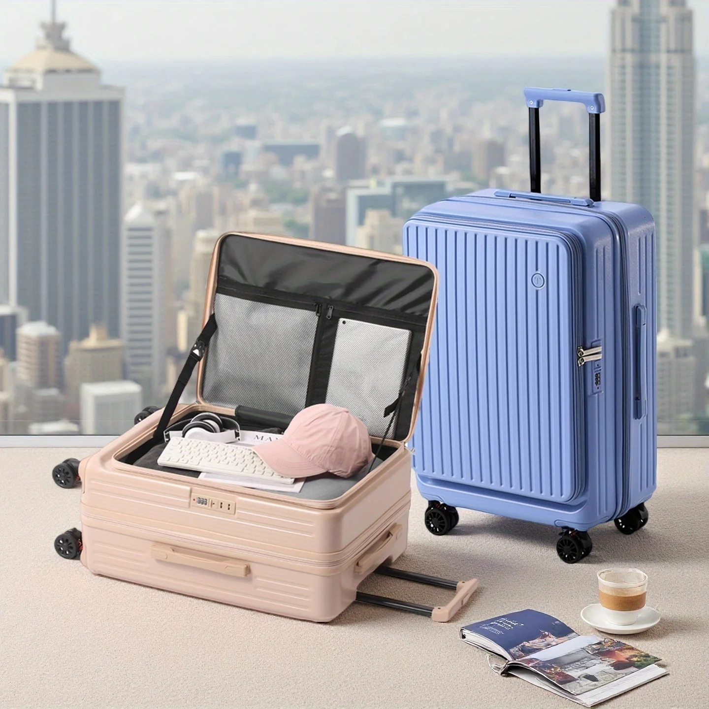 

20" Extra Large Capacity Expandable Suitcase with Side Opening & Flip-Top Design, ABS+PC Spinner Luggage with Password Lock